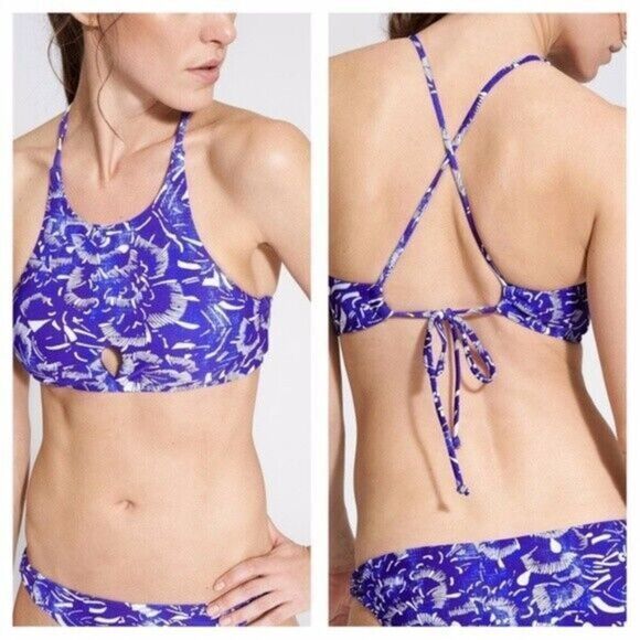Athleta Swim Bikini Bottom Size XL Blue/White Batik Floral Print Low Rise NEW - Picture 2 of 9